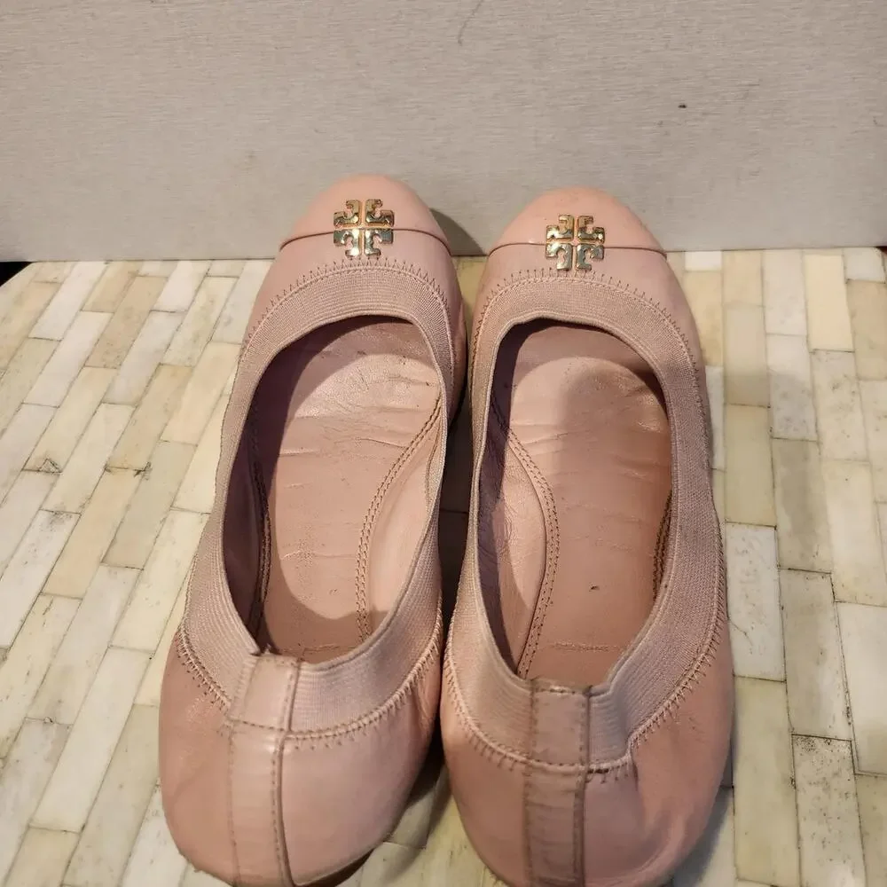 Tory Burch pink leather Jolie cap-toe ballet flats